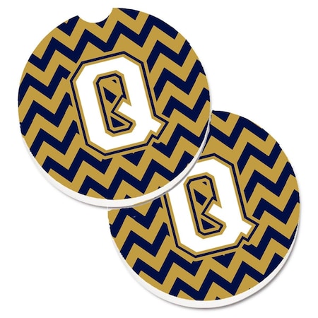 Carolines Treasures Letter Q Chevron Navy Blue and Gold Set of 2 Cup Holder Car Coaster CJ1057-QCARC